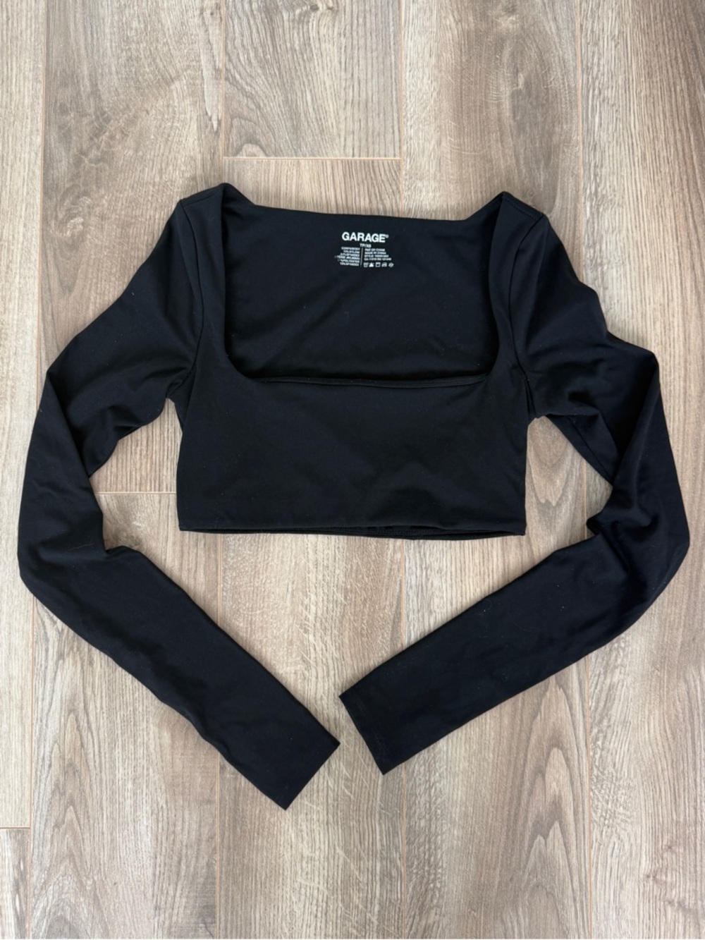 Garage sleek Black Long Sleeve Square-Neck Crop Top